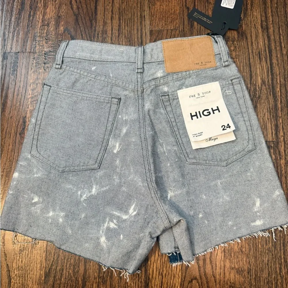 NWT New Rag & Bone Maya High Waist Tie Dye Shorts Light Grey & white
